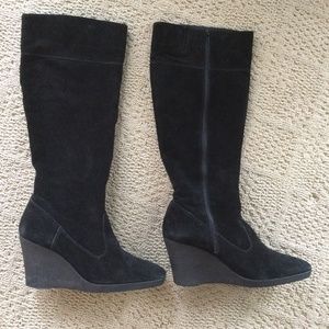 Talbots suede black womens wedge boots, size 10B